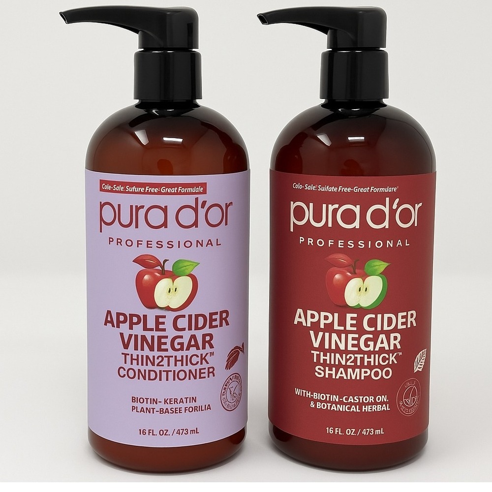 Pura D'or Apple Cider Vinegar‎ Shampoo & Conditioner Set 16 fl oz Sulfate-Free,